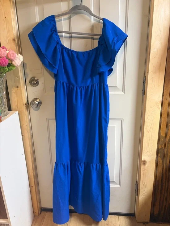 Moosta Cobalt Blue Flutter Sleeve Tiered Maxi Dress - Large - Picture 4 of 4
